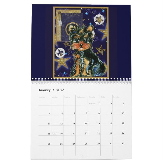 かわいいヨークシャーテリアカレンダー カレンダー (1月 2026)