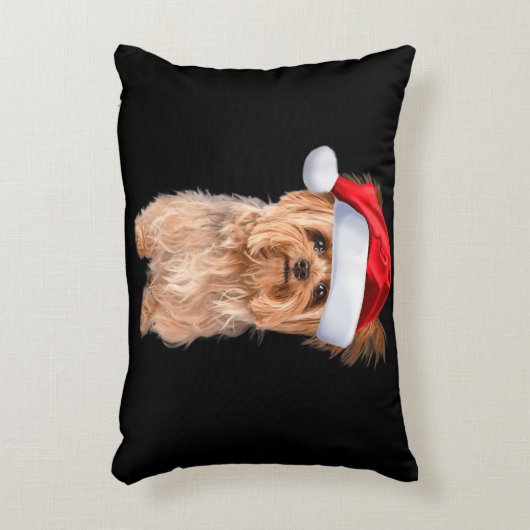 かわいいヨークシャーテリアサンタパピークリスマス アクセントクッション (正面(垂直))