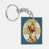 かわいいヨークシャーテリアテリアドッグレトロ背景 キーホルダー (正面左)