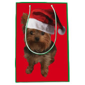 かわいいヨークシャーテリアパピーがサンタクロースの帽子を被る ミディアムペーパーバッグ (正面)