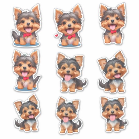 かわいいヨークシャーテリア子犬の笑いクリップアートステッカー シール (正面)