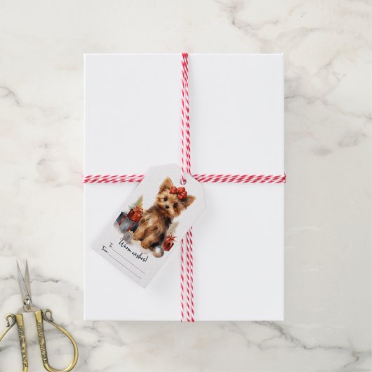 かわいいヨークシャーテリア犬 ギフトタグ (より糸付き)