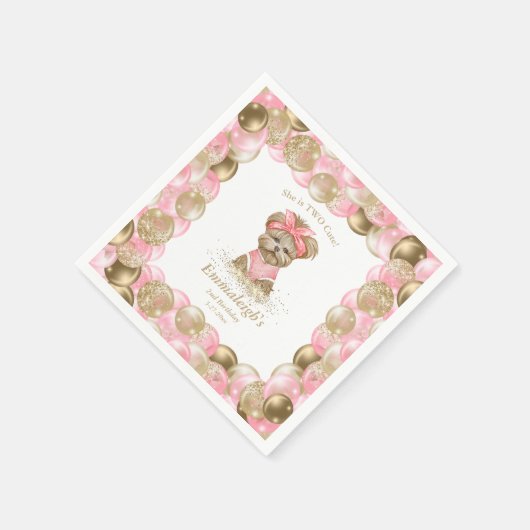 かわいいヨークシャーテリア2かわいいバルーンバースデーパーティー紙 スタンダードカクテルナプキン (角)