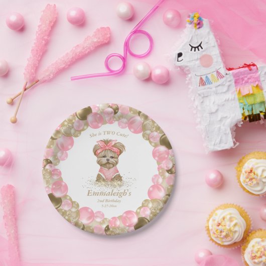 かわいいヨークシャーテリア2かわいいバルーン誕生日パーティー ペーパープレート (パーティー)