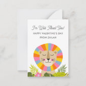 かわいいライオンがあなたに夢中! 子供向け教室バレンタイン ノートカード (正面)