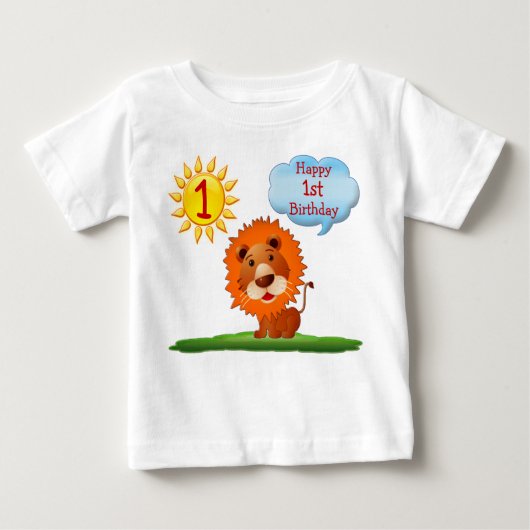 かわいいライオンがいる男の子のための誕生日Tシャツ ベビーTシャツ (正面)