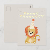 かわいいライオンがパーティー帽をかぶった誕生日バナー 吼えろ ポストカード (正面/裏面)