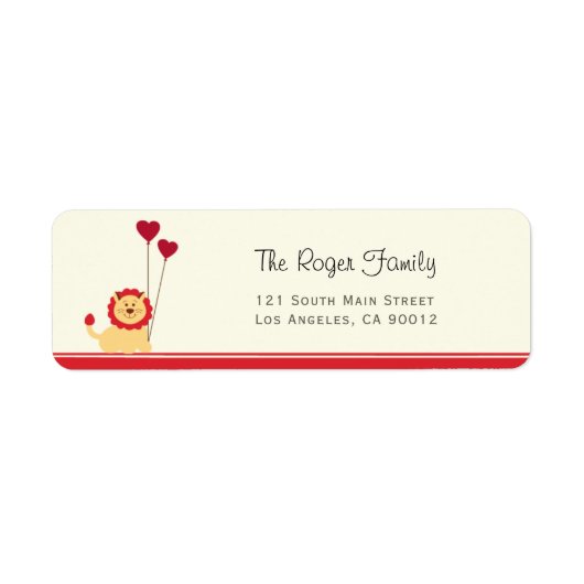 かわいいライオンとバルーンハートバレンタイン ラベル (正面)