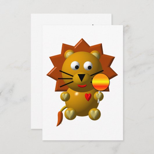 かわいいライオンと棒つきキャンデー 招待状 (正面/裏面)