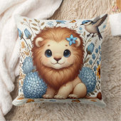 かわいいライオンと青い花のプレゼント クッション (ブランケット)