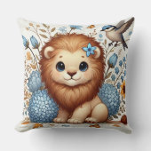 かわいいライオンと青い花のプレゼント クッション (正面)