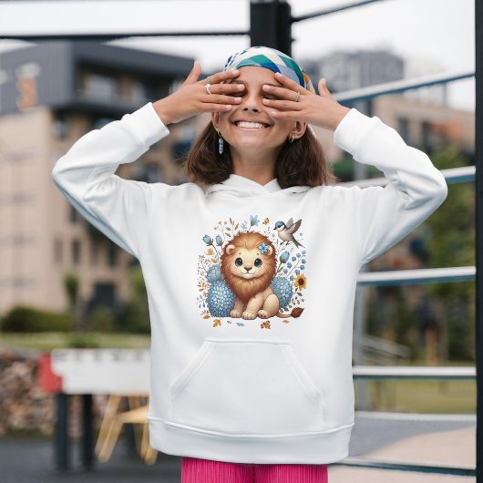 かわいいライオンと青い花のプレゼント ベビーTシャツ