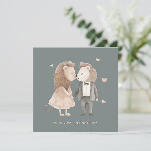 かわいいライオンのカップルのバレンタインデー シーズンカード (スタンド正面)