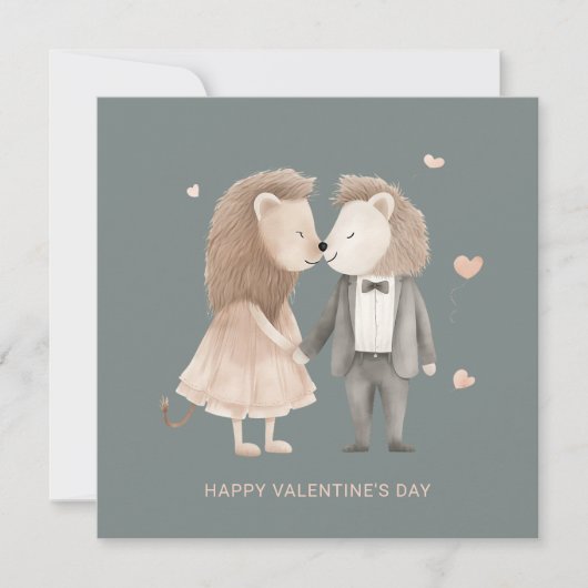 かわいいライオンのカップルのバレンタインデー シーズンカード (正面)