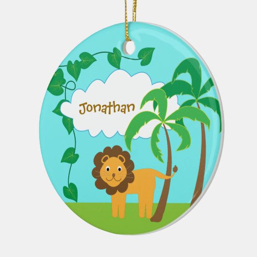 かわいいライオンのジャングルヤシの木 セラミックオーナメント (左)