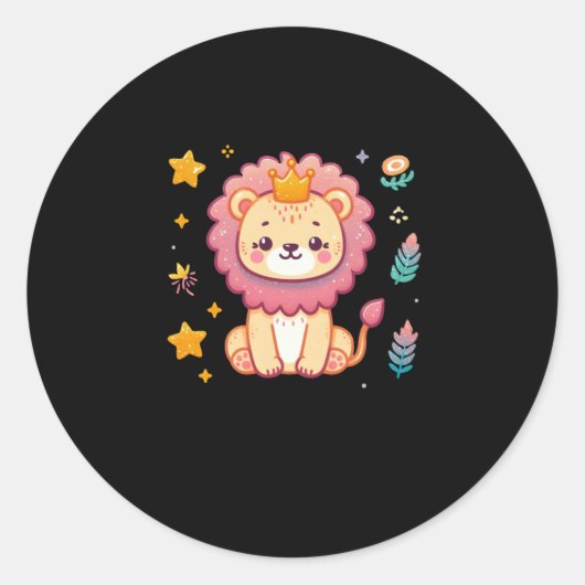 かわいいライオンのステッカー ラウンドシール (正面)