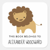 かわいいライオンのパーソナライズされたキッズブックプレート スクエアシール (正面)