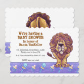 かわいいライオンのベビーシャワー 招待状 (正面/裏面)