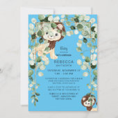 かわいいライオンのベビーシャワー　青　葉　対面 招待状 (正面)