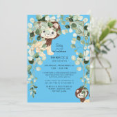 かわいいライオンのベビーシャワー　青　葉　対面 招待状 (スタンド正面)