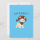 かわいいライオンのベビーシャワー　青　葉　対面 招待状 (裏面)