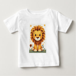 かわいいライオンの保育園壁アート ジャングル ベビーTシャツ