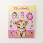 かわいいライオンの写真名ピンク黄色の子供 ジグソーパズル (縦)