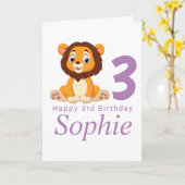 かわいいライオンの女の子の誕生日カード カード (黄色い花)