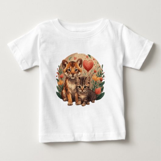 かわいいライオンの子と子猫 ベビーTシャツ (正面)