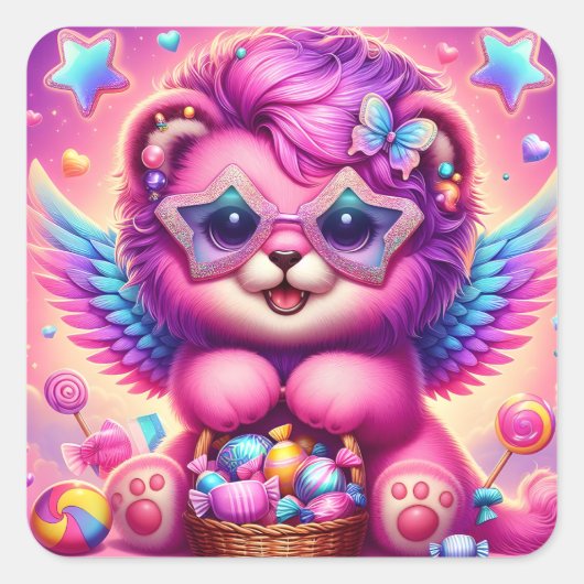 かわいいライオンの子 スクエアシール (正面)