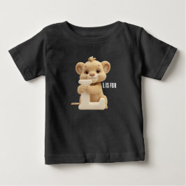 かわいいライオンの文字L子供用Tシャツ | 動物アルファベット ベビーTシャツ