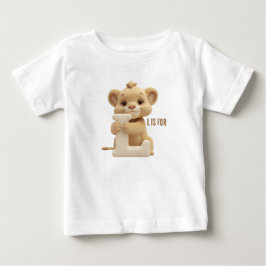 かわいいライオンの文字L子供用Tシャツ | 動物アルファベット ベビーTシャツ