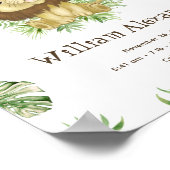 かわいいライオンの水の色の誕生統計ジャングル緑 ポスター (角)