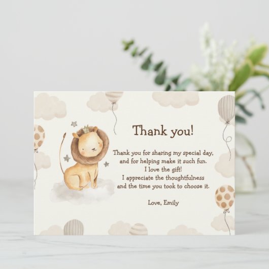 かわいいライオンの水色サンキューカード サンキューカード (スタンド正面)