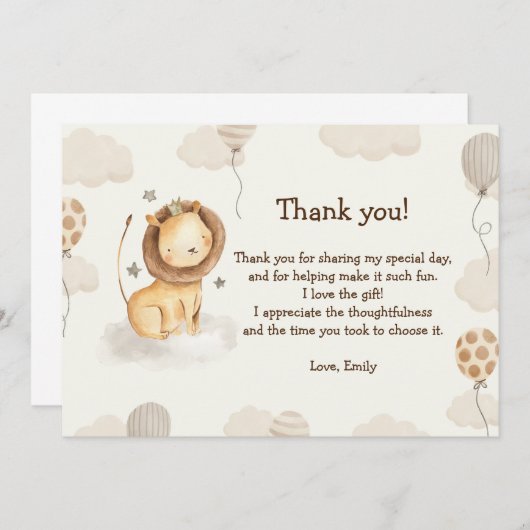 かわいいライオンの水色サンキューカード サンキューカード (正面/裏面)