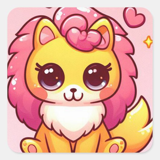 かわいいライオンの漫画 スクエアシール (正面)