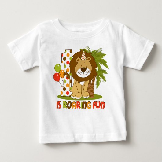かわいいライオンの第1誕生日 ベビーTシャツ (正面)