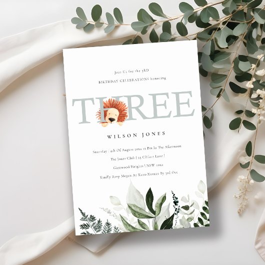 かわいいライオンの葉3rd誕生日パーティー招待状 サンキューカード