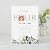 かわいいライオンの葉4th誕生日パーティー招待状 サンキューカード (スタンド正面)