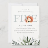 かわいいライオンの葉5th誕生日パーティー招待状 サンキューカード (正面)