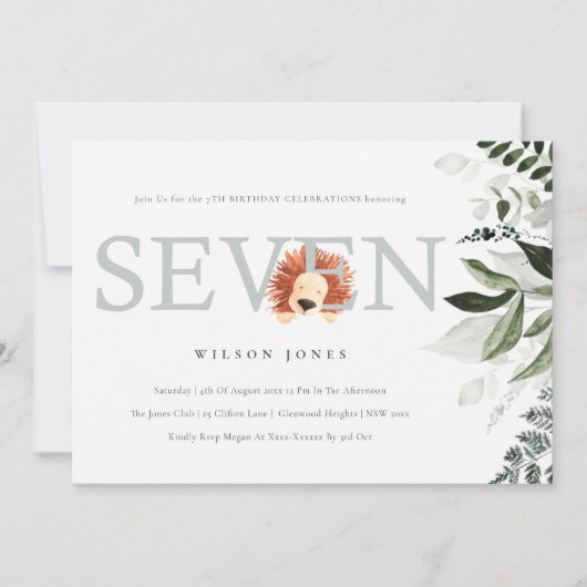 かわいいライオンの葉7th誕生日パーティー招待状 サンキューカード (正面)