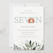 かわいいライオンの葉7th誕生日パーティー招待状 サンキューカード (正面)