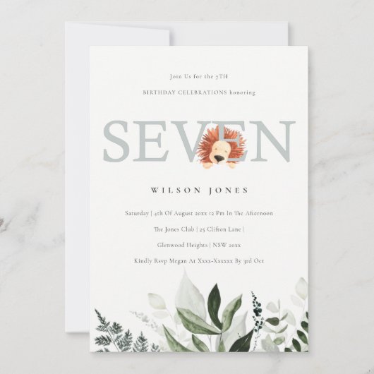 かわいいライオンの葉7th誕生日パーティー招待状 サンキューカード (正面)