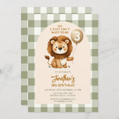 かわいいライオンの誕生日サファリ動物パーティーバルーン 招待状 (正面/裏面)