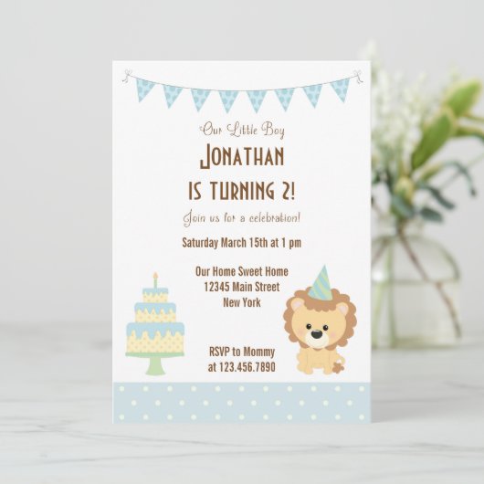 かわいいライオンの誕生日パーティーの招待 招待状 (スタンド正面)