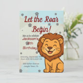 かわいいライオンの誕生日パーティー招待状（子供向け） 招待状 (スタンド正面)