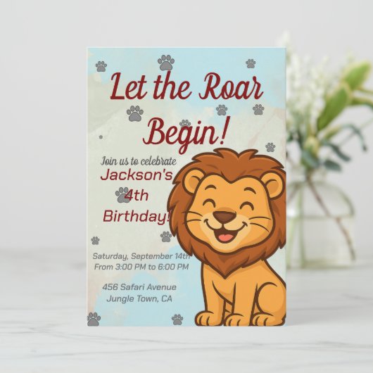 かわいいライオンの誕生日パーティー招待状（子供向け） 招待状 (スタンド正面)