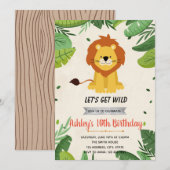 かわいいライオンの誕生日パーティー招待状 招待状 (正面/裏面)