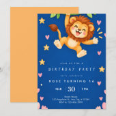 かわいいライオンの誕生日招待状 招待状 (正面/裏面)