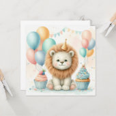 かわいいライオンの誕生日 カード (正面/裏面インサイチュ)